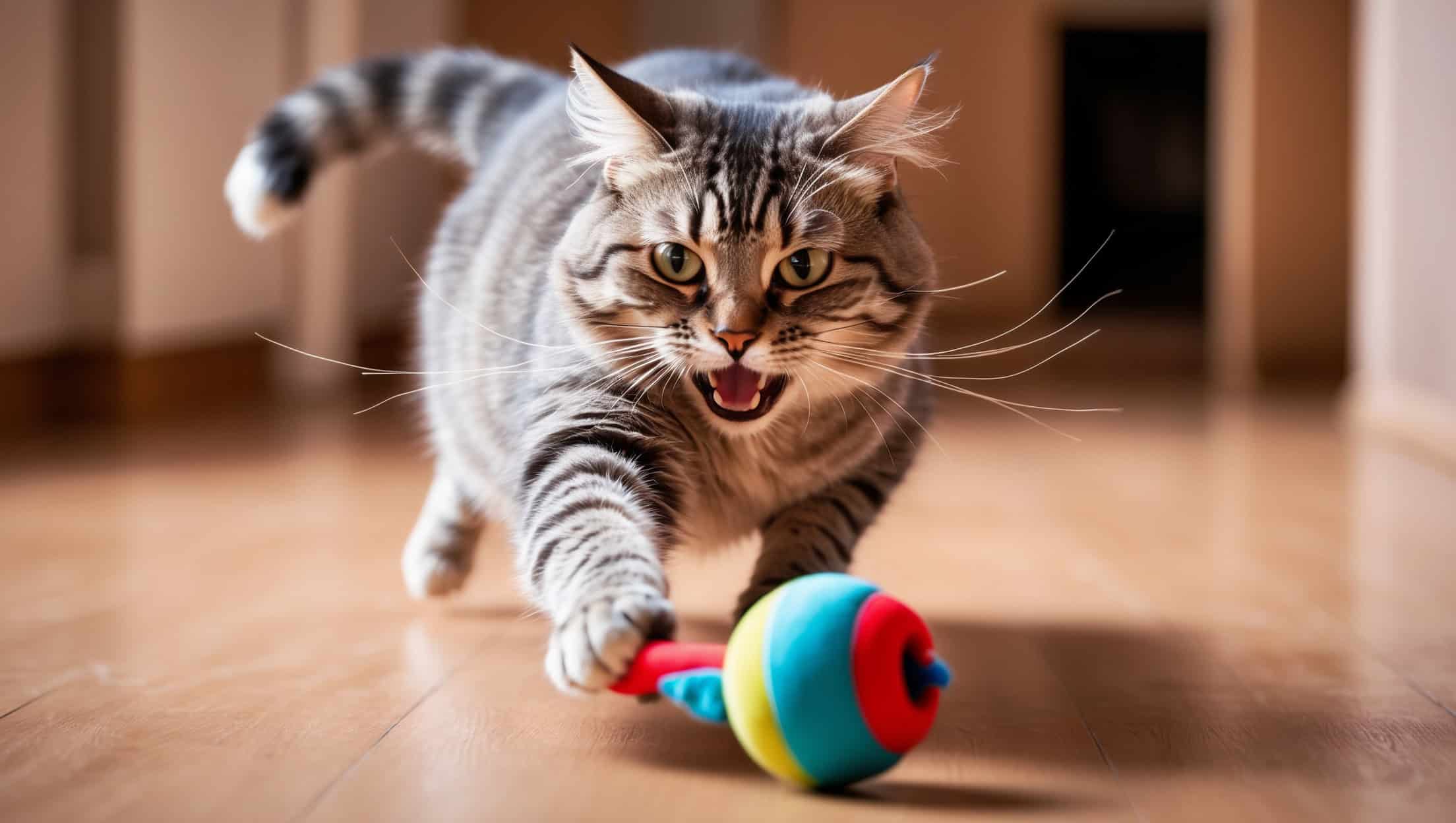 Die muntere Katze und ihr flitzendes Spielzeug: Ein Abenteuer für Ihren Stubentiger!